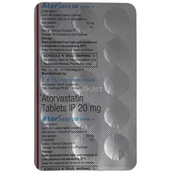 atorsave 20mg tablet 15's